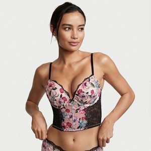 VICTORIA’S SECRET ROSE EMBROIDERED PUSH-UP BRA TOP CORSET 34B